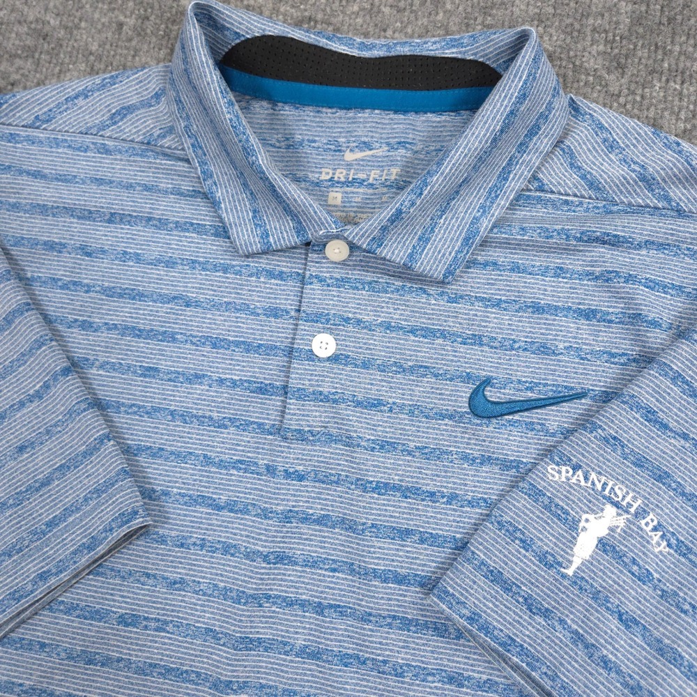 Nike Spanish Bay Dry Vapor Polo Shirt Mens M Blue White Striped Performance Golf